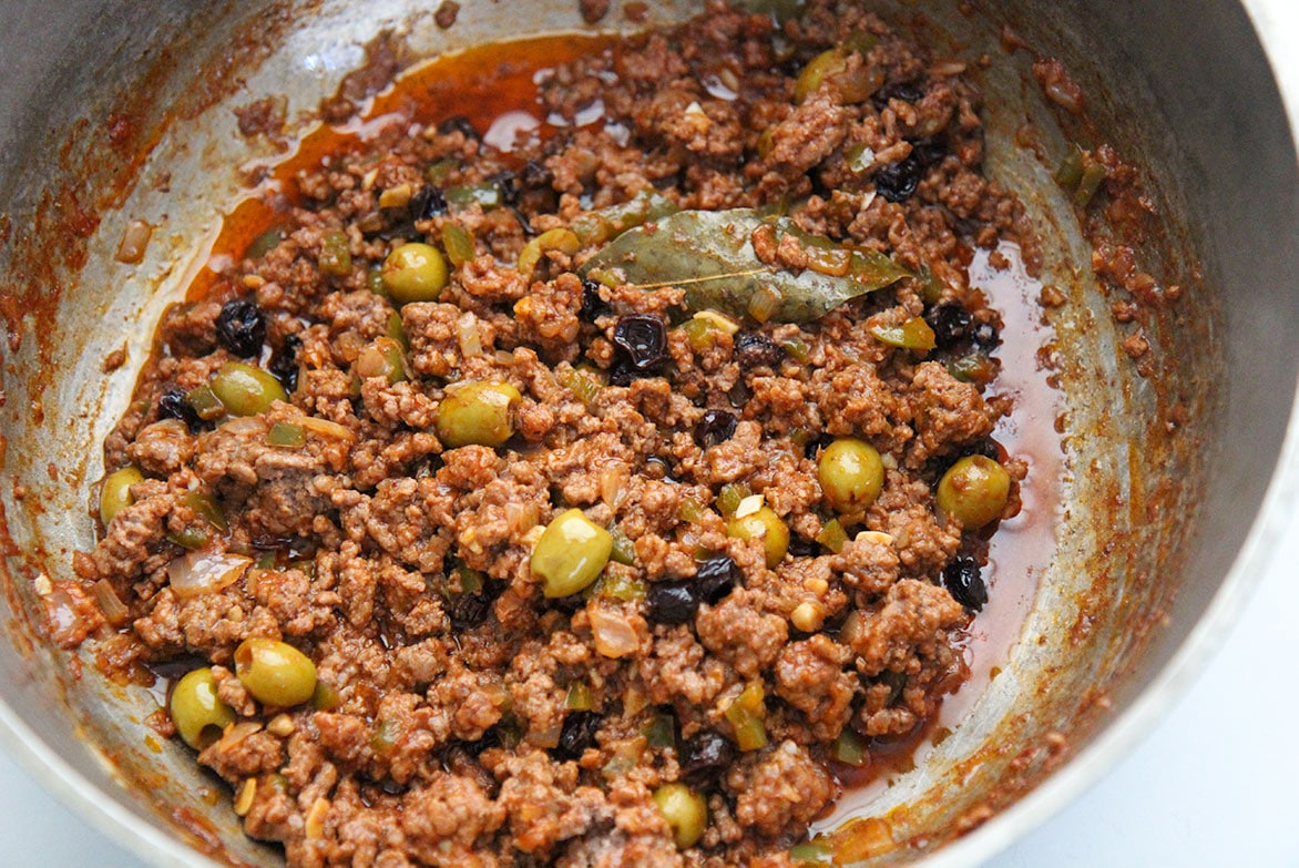 cooked picadillo in a skillet
