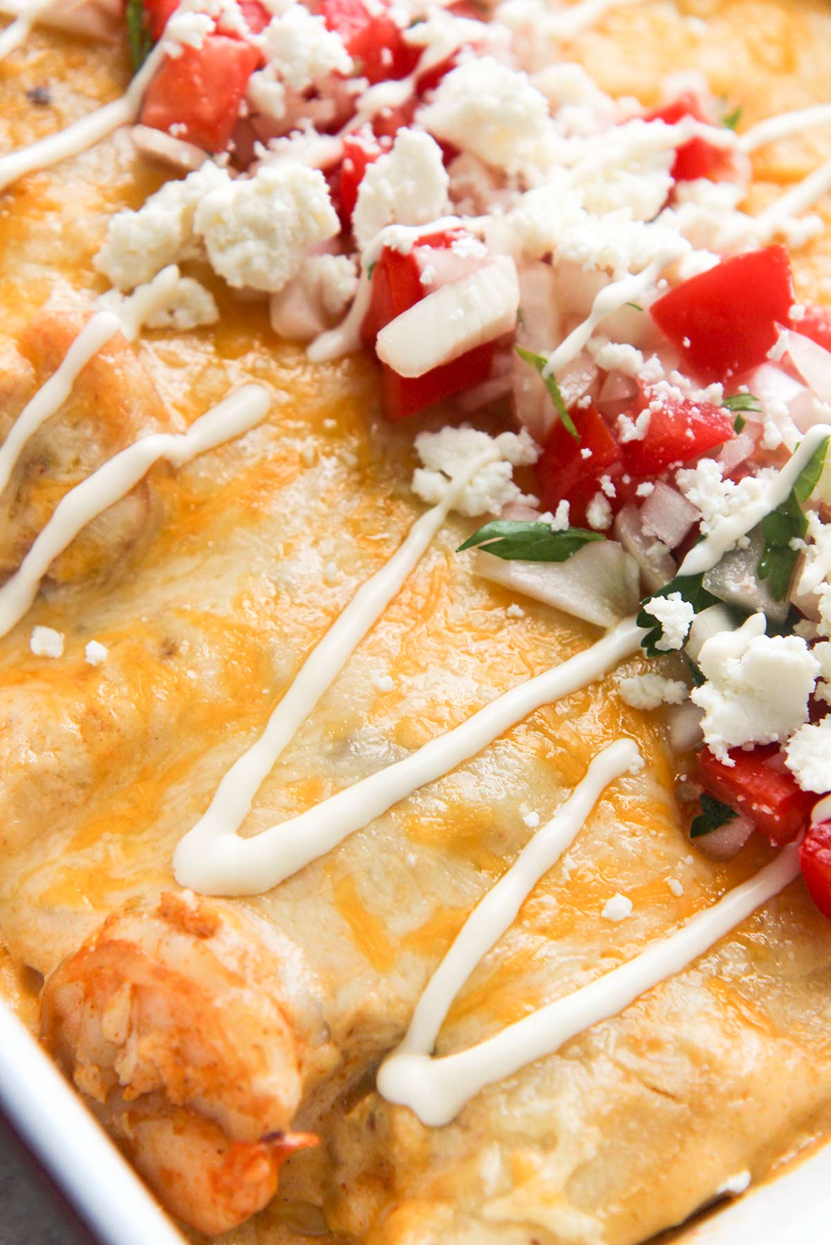 seafood enchiladas up close. 