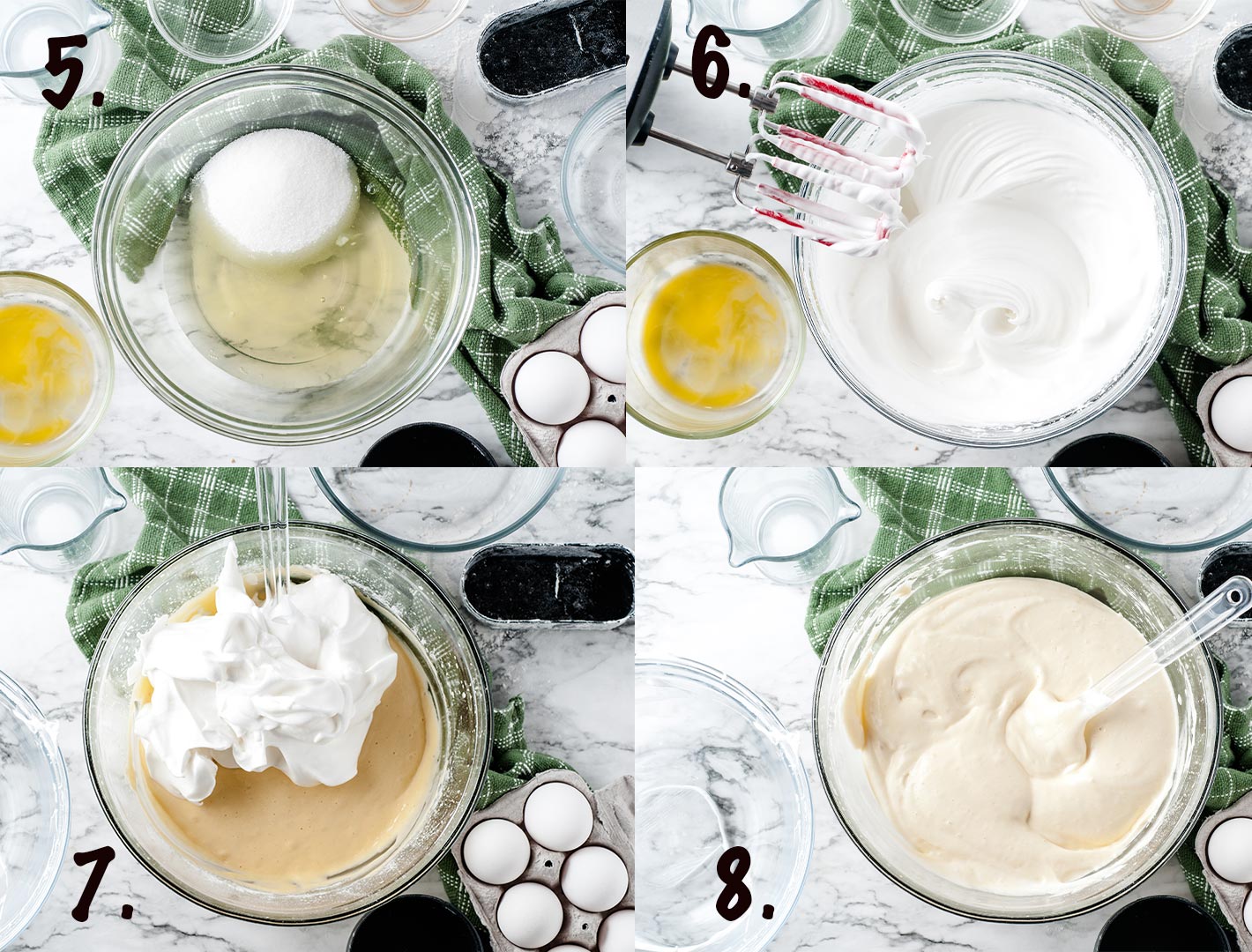 four photo collage on how to whip egg whites 