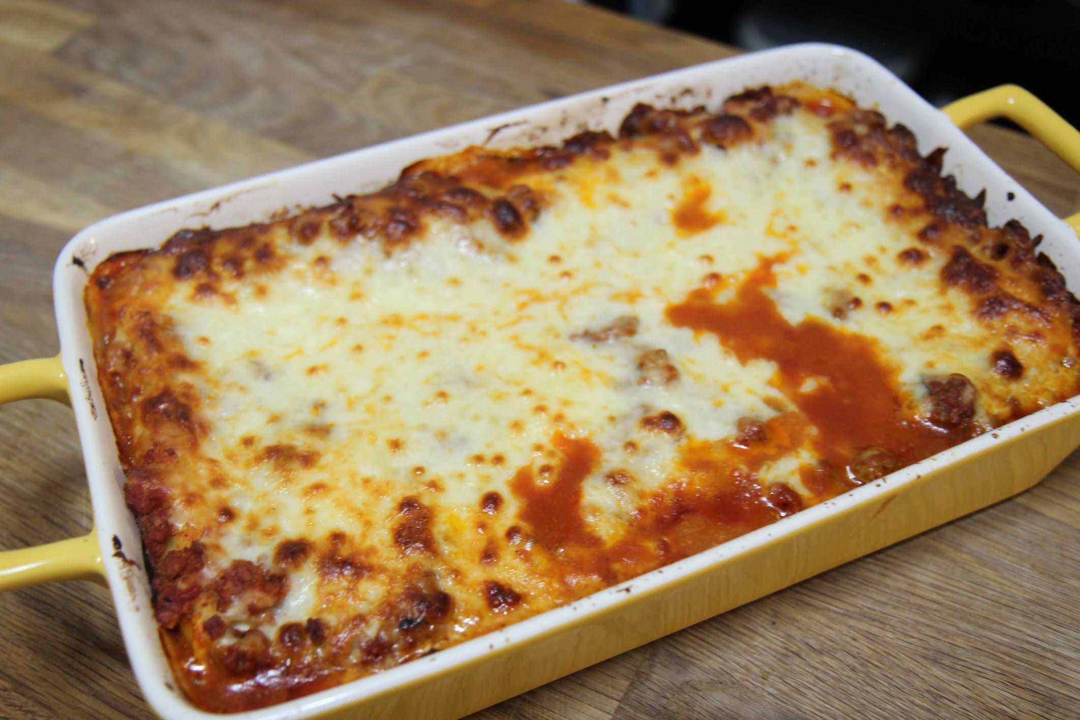 Delicious homemade Manicotti with meat sauce and cheese