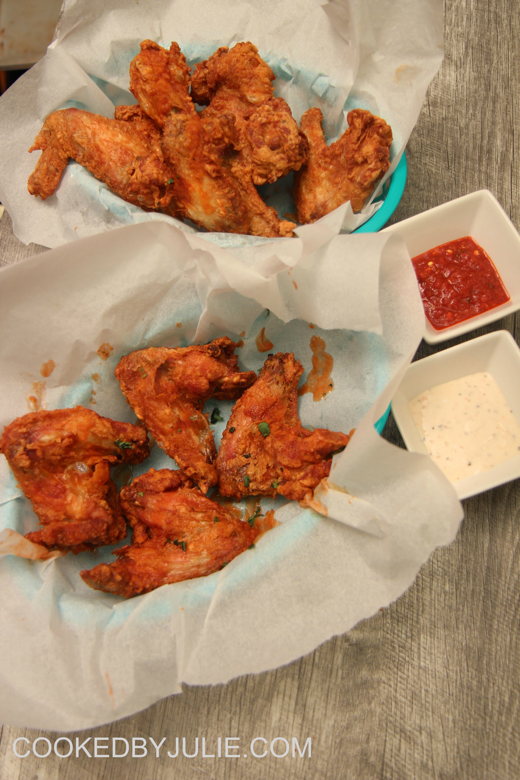 Hot sauce and blu cheese give you some variety with these wings