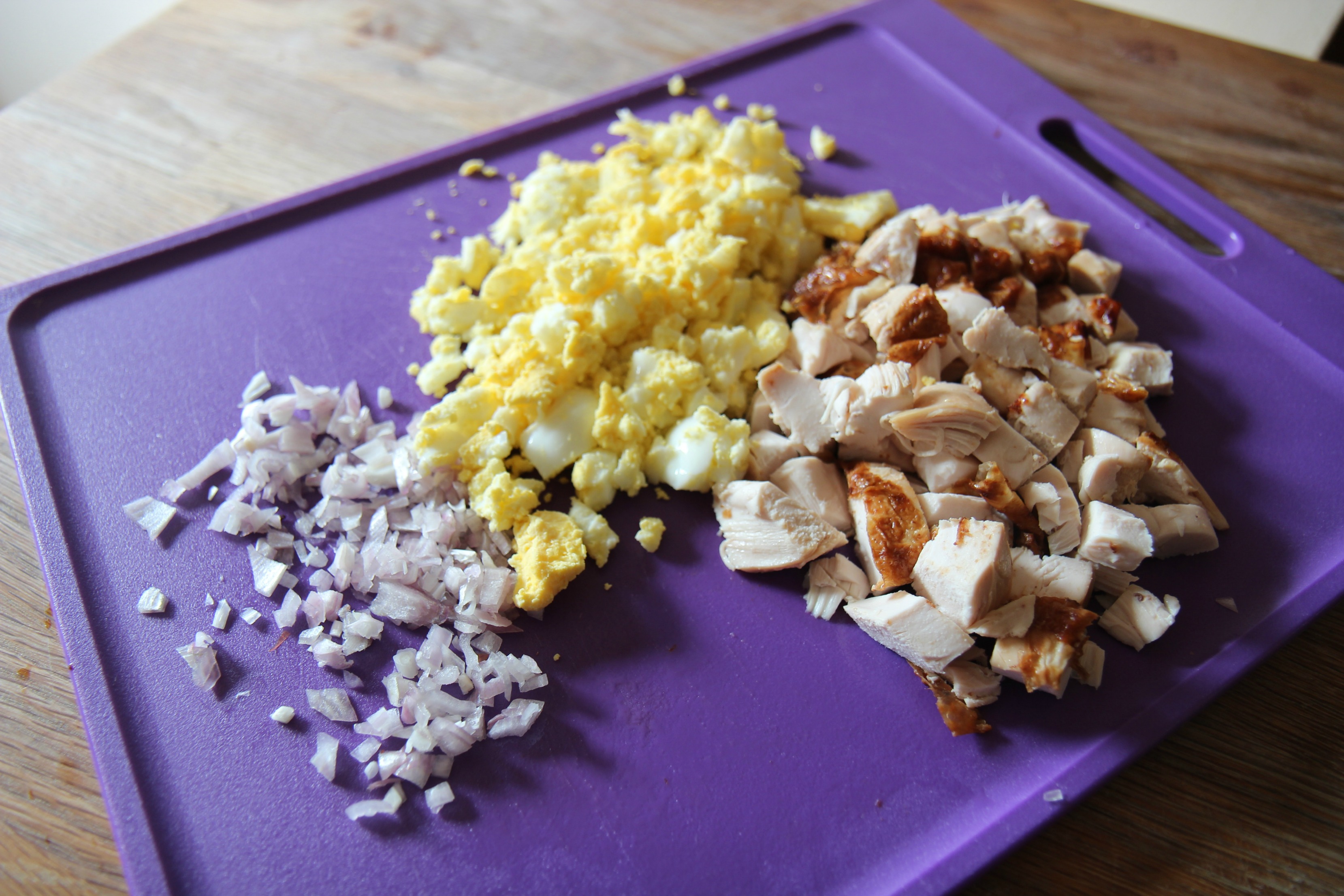 Onions, Eggs, and Chicken for the salad