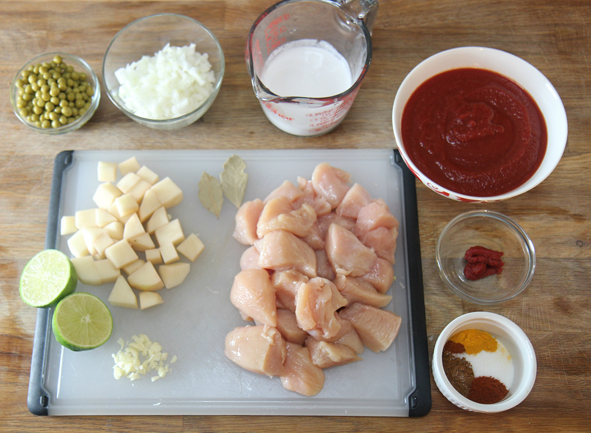 different ingredients on a board and small bowls