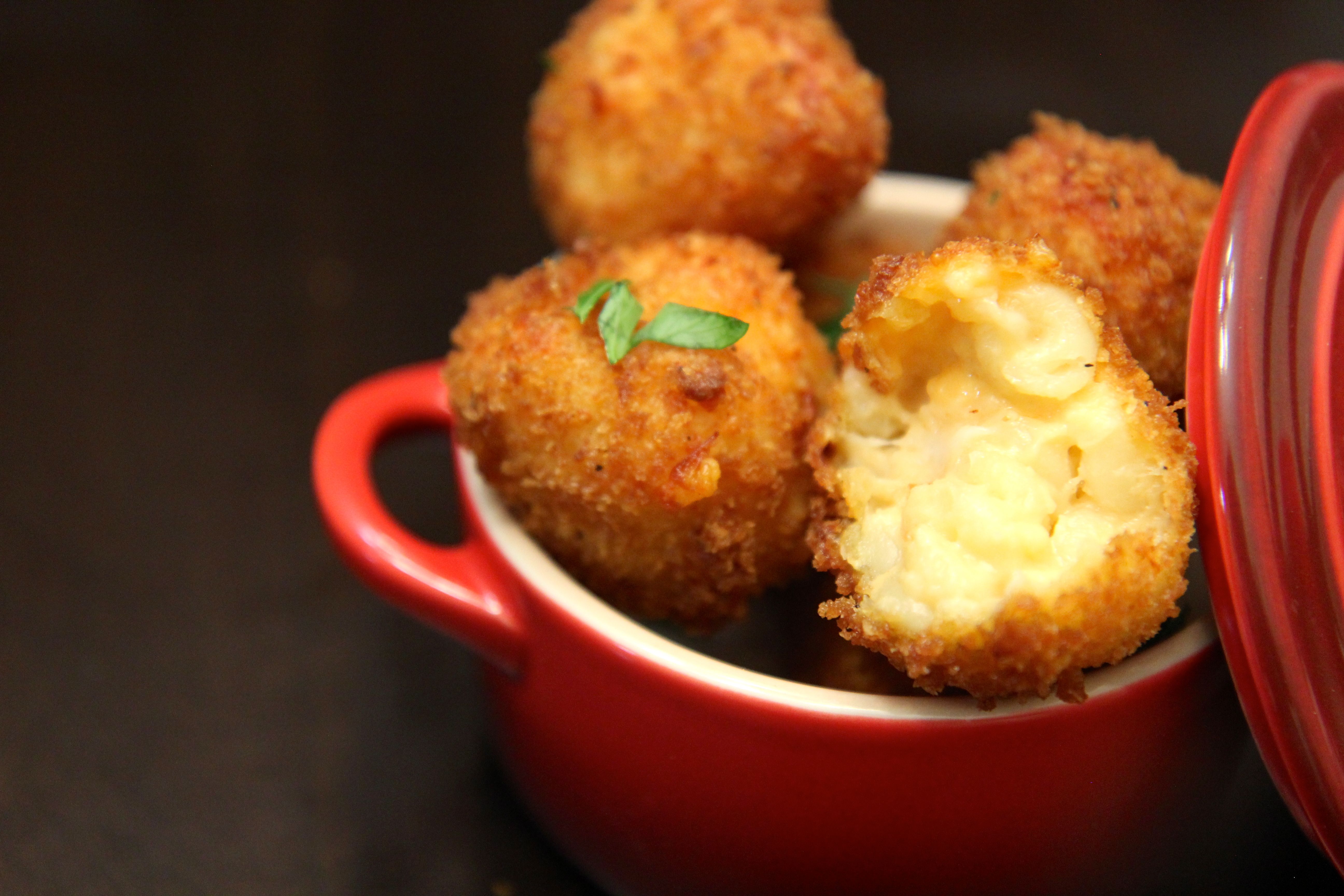 Crispy fried mac and cheese balls. 