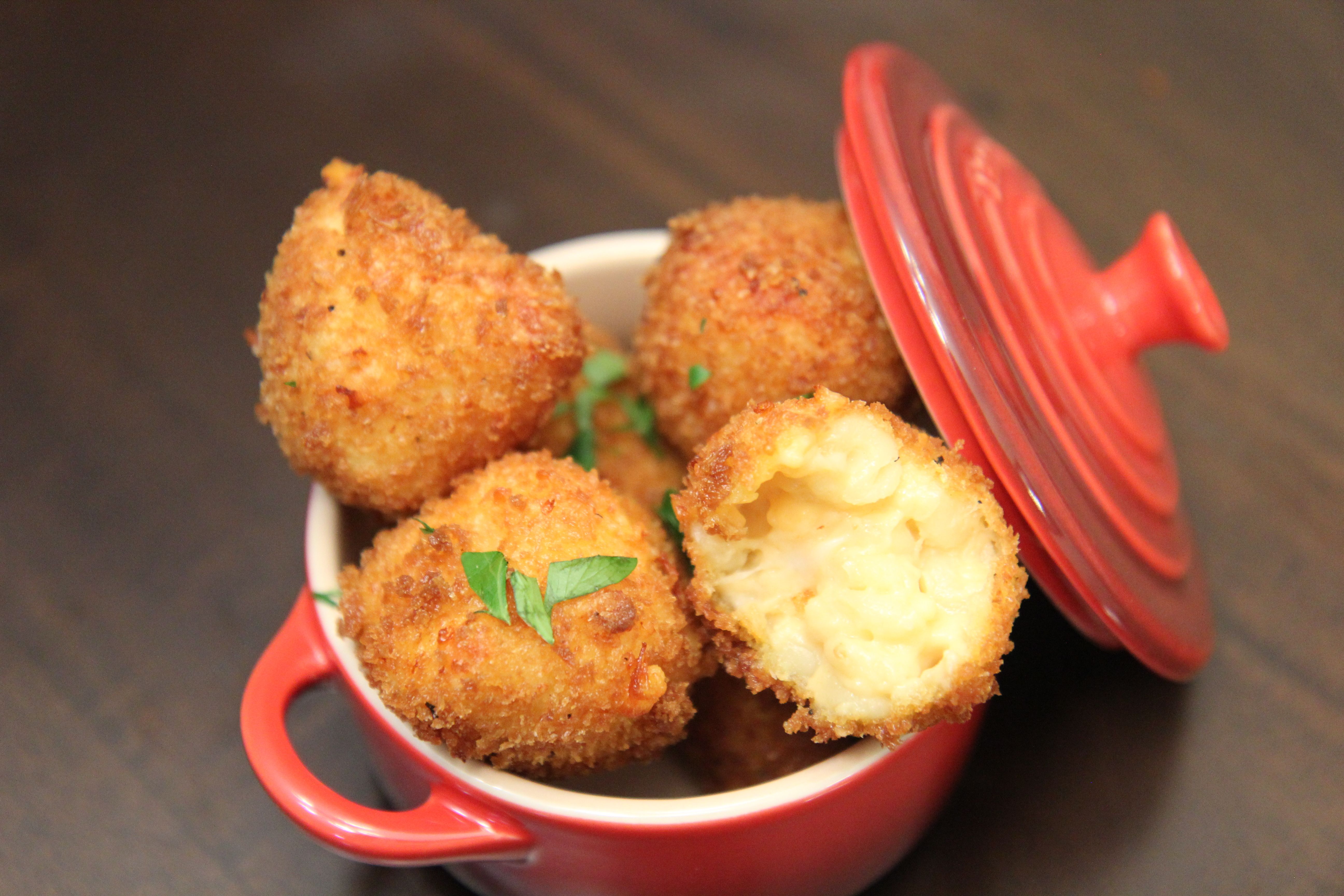 Deep fried mac and cheese balls appetizer