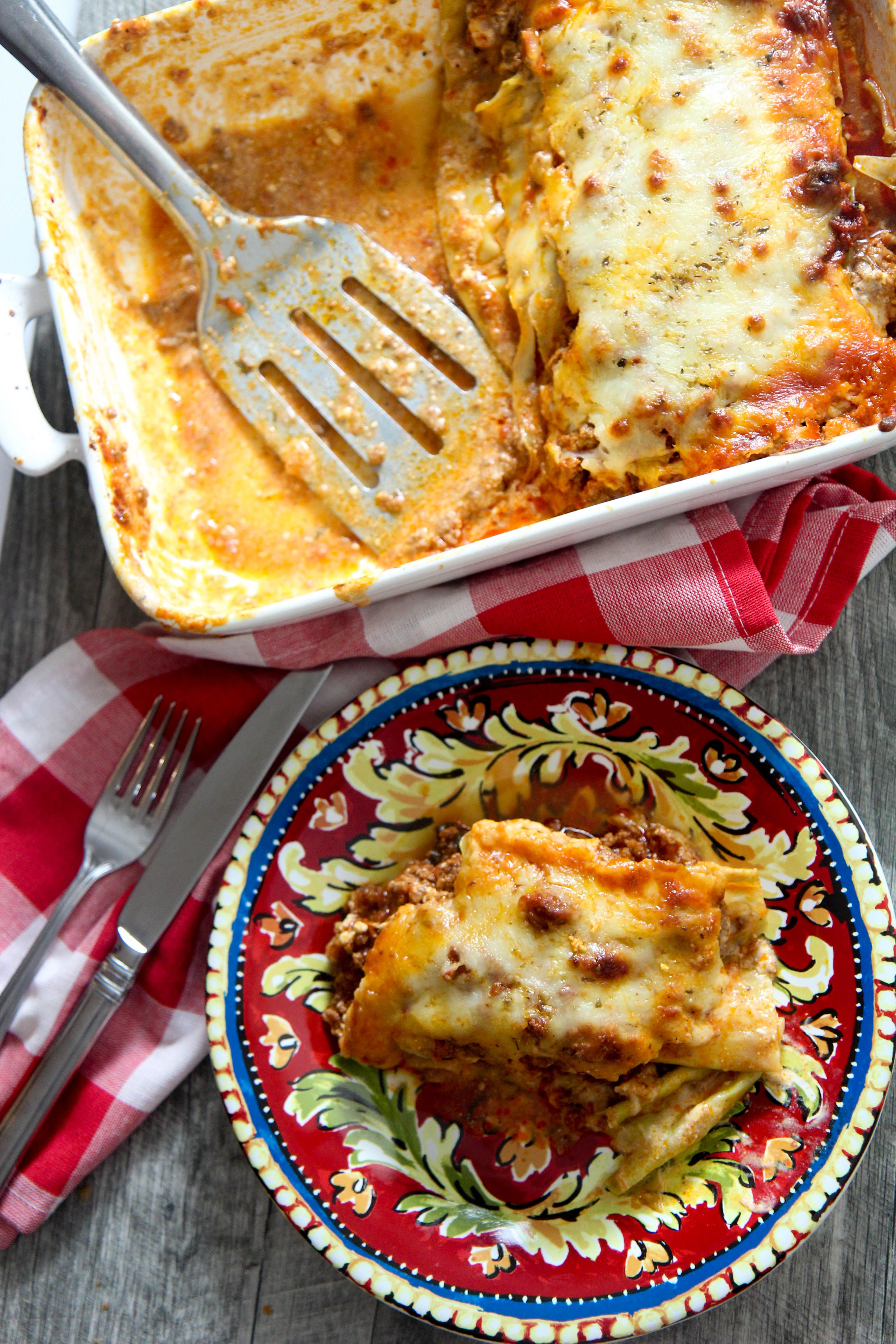 cabbage lasagna and a small plate on the side with a slice of lasagna 