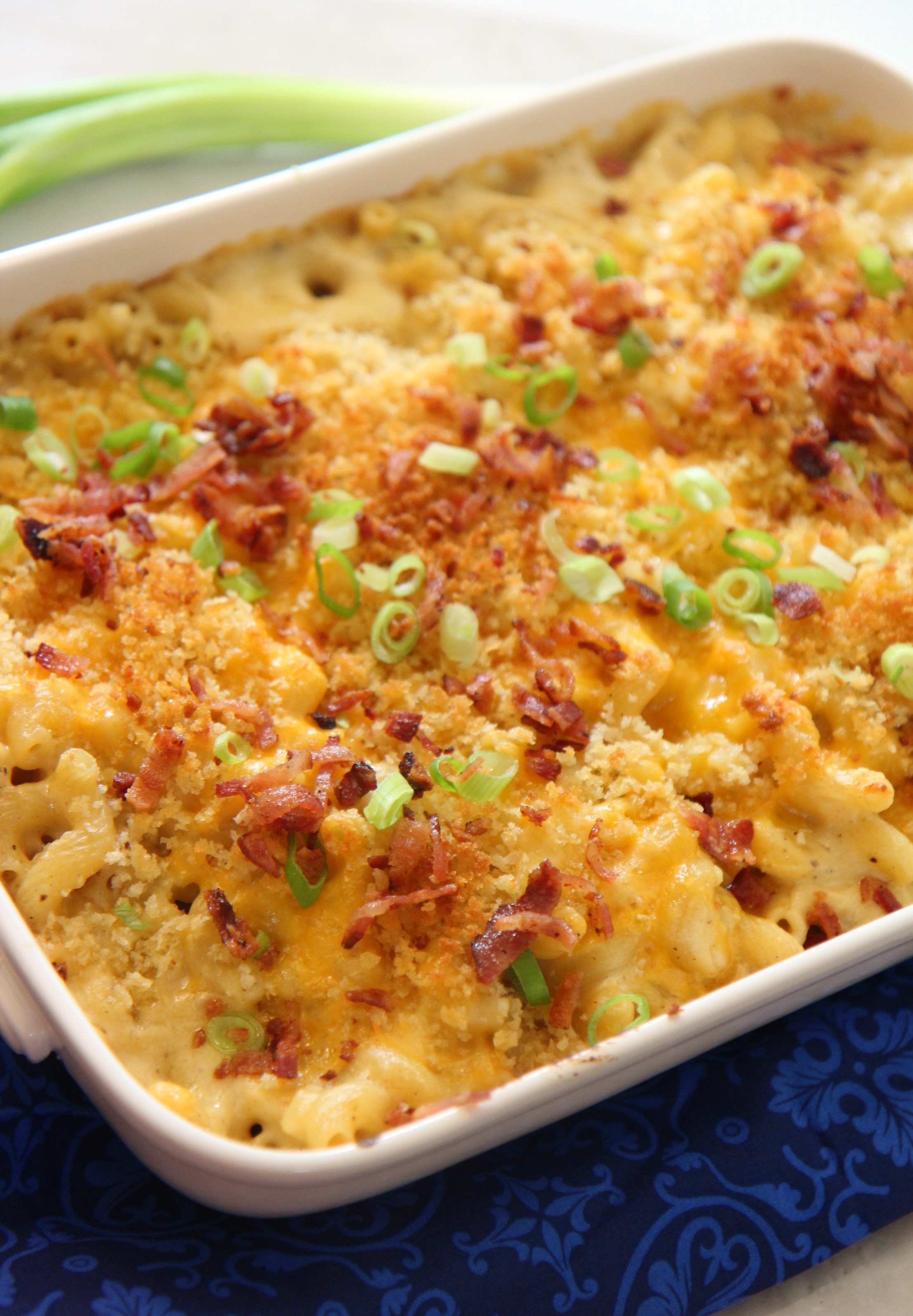 This mac and cheese is exploding with flavor from the bacon cooked through the cheese sauce.