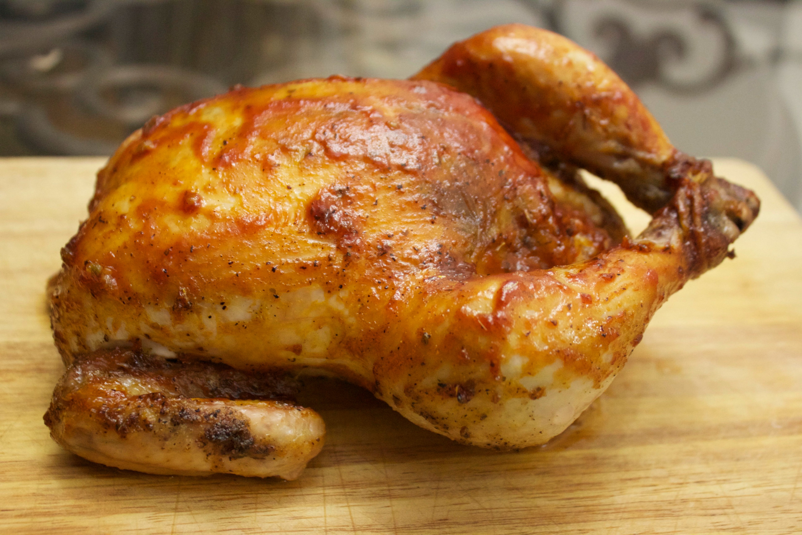 Roasted chicken brushed with a homemade barbecue sauce 