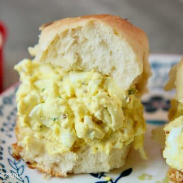 egg salad sandwich on a small plate