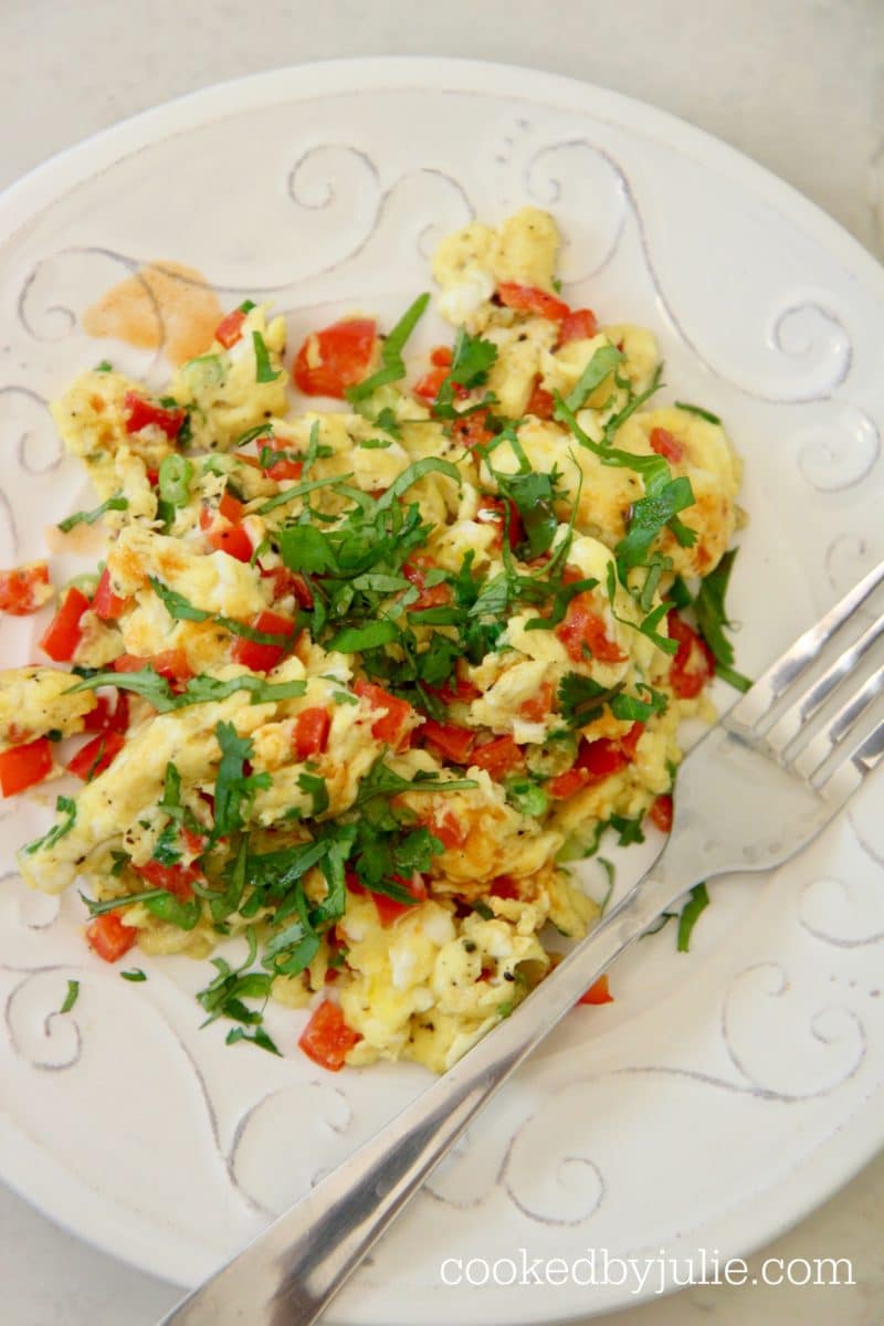 Scrambled Eggs with Peppers and Onions Cooked by Julie