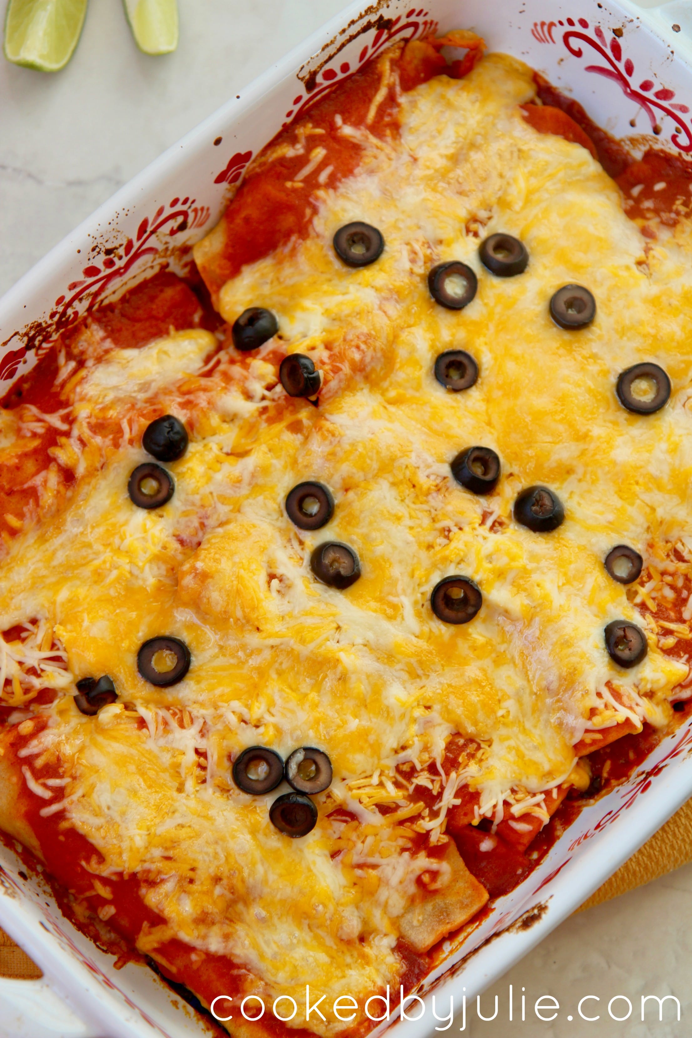 These beef enchiladas are made with a homemade red sauce that you can make ahead of time