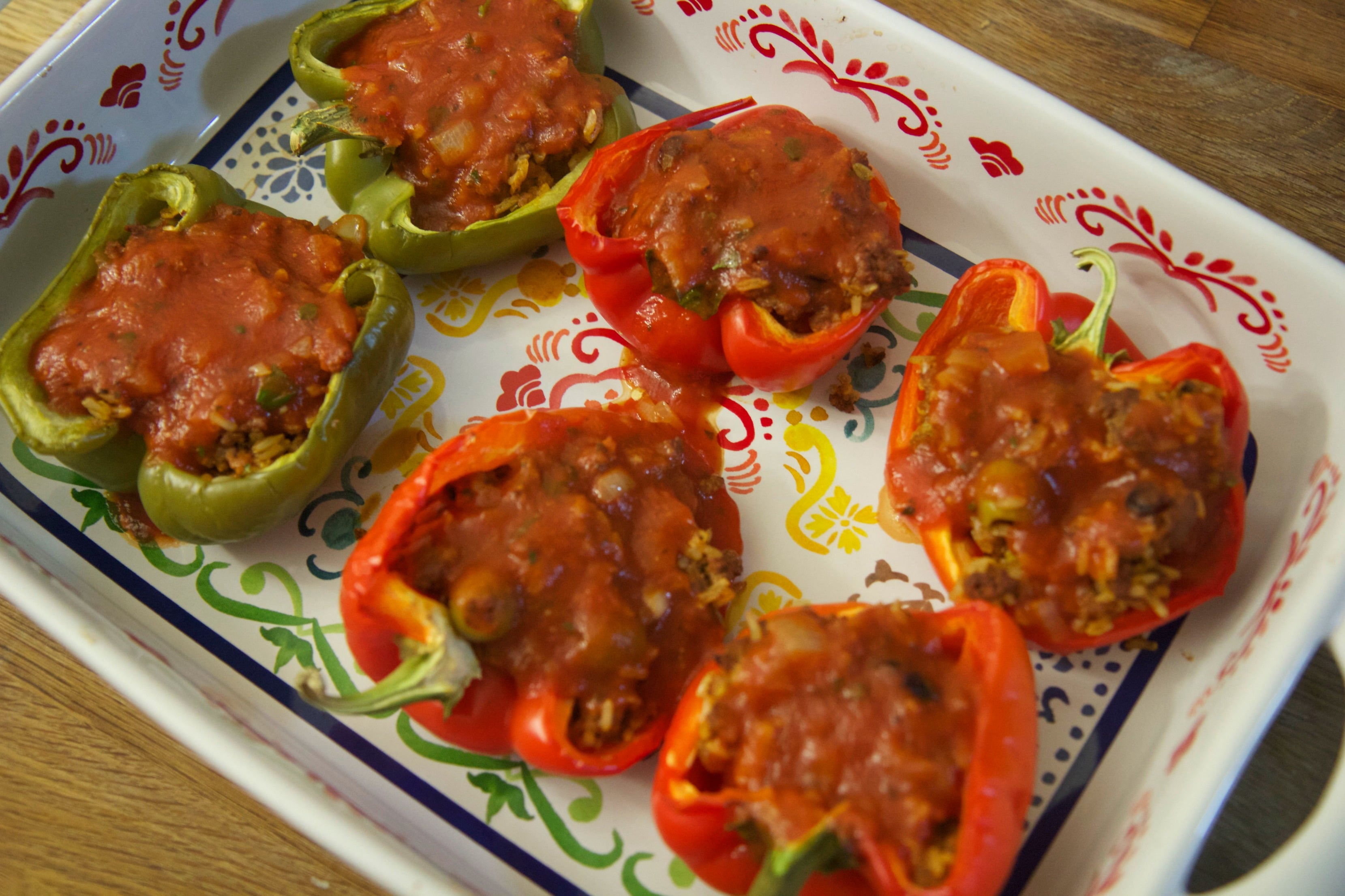 Cuban stuffed bell peppers filled with cuban picadillo filling 