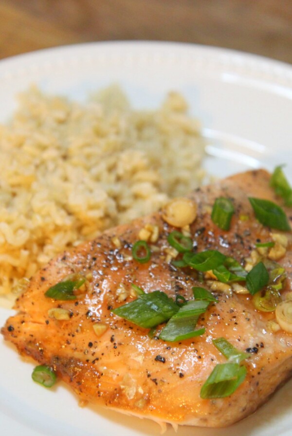 honey glazed salmon with garlic and scallions