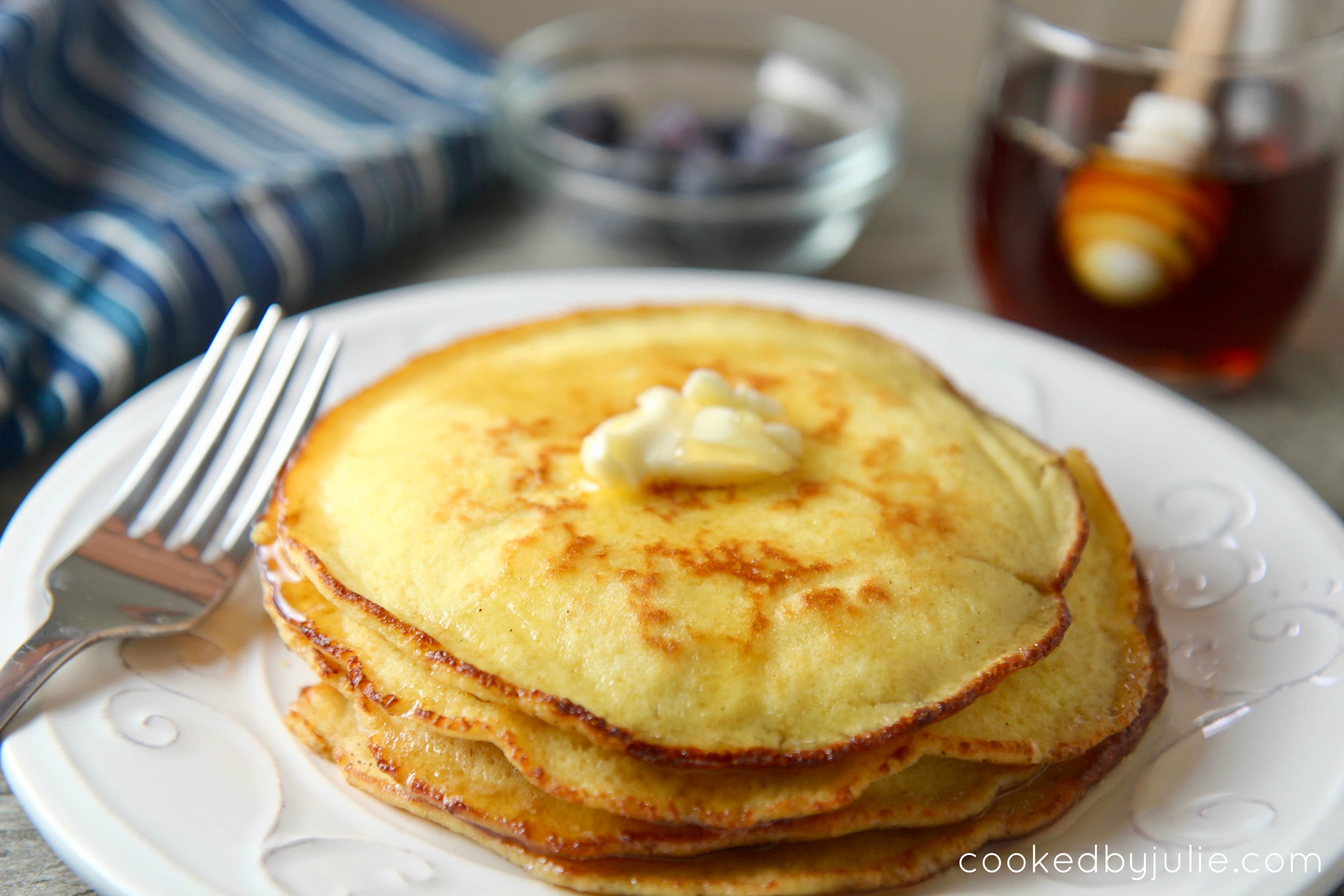 Easy 10-minute keto pancakes with syrup and butter. 
