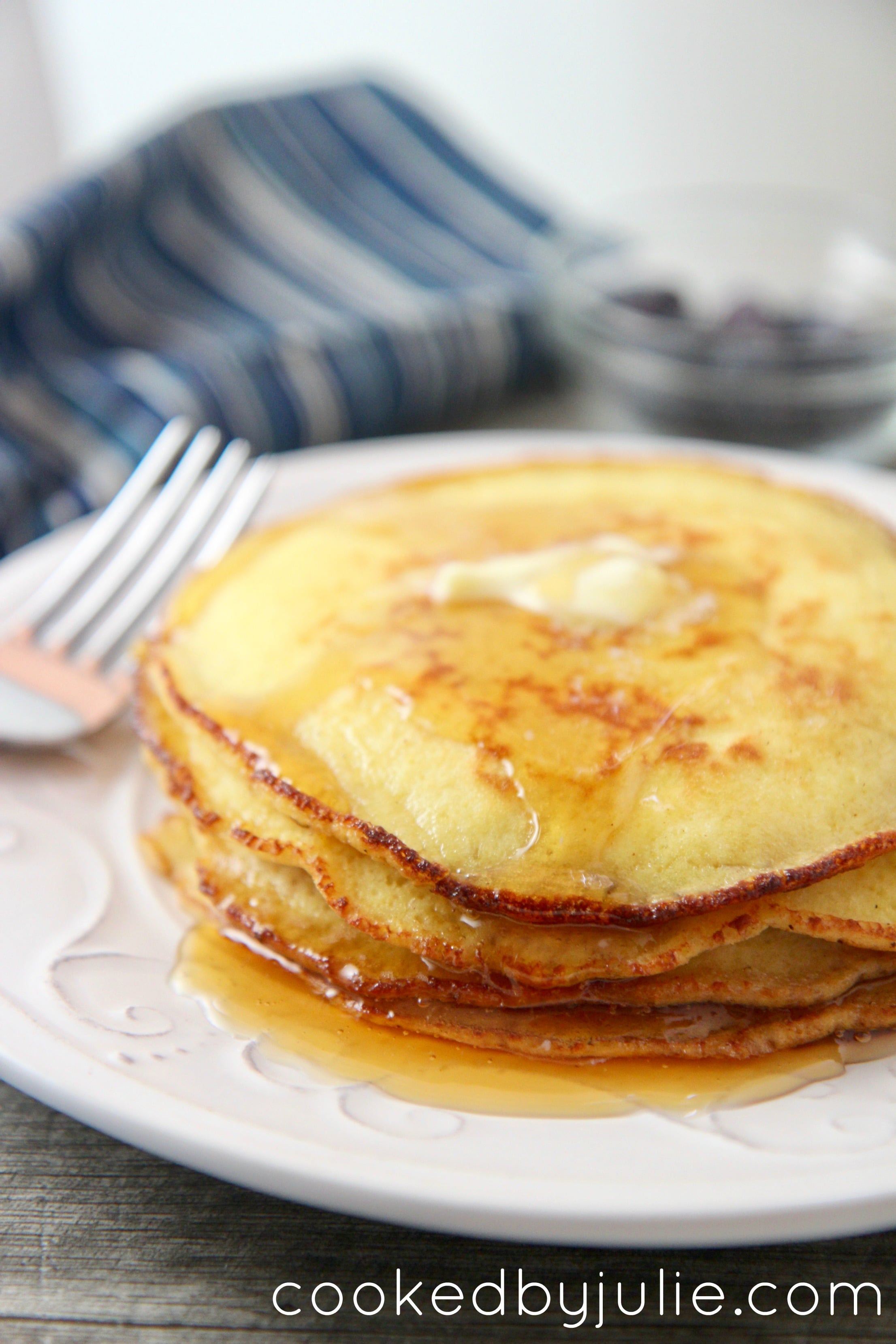 These keto-friendly pancakes are low carb, but just as delicious as regular pancakes. Drizzle with some syrup and butter for simple breakfast. 