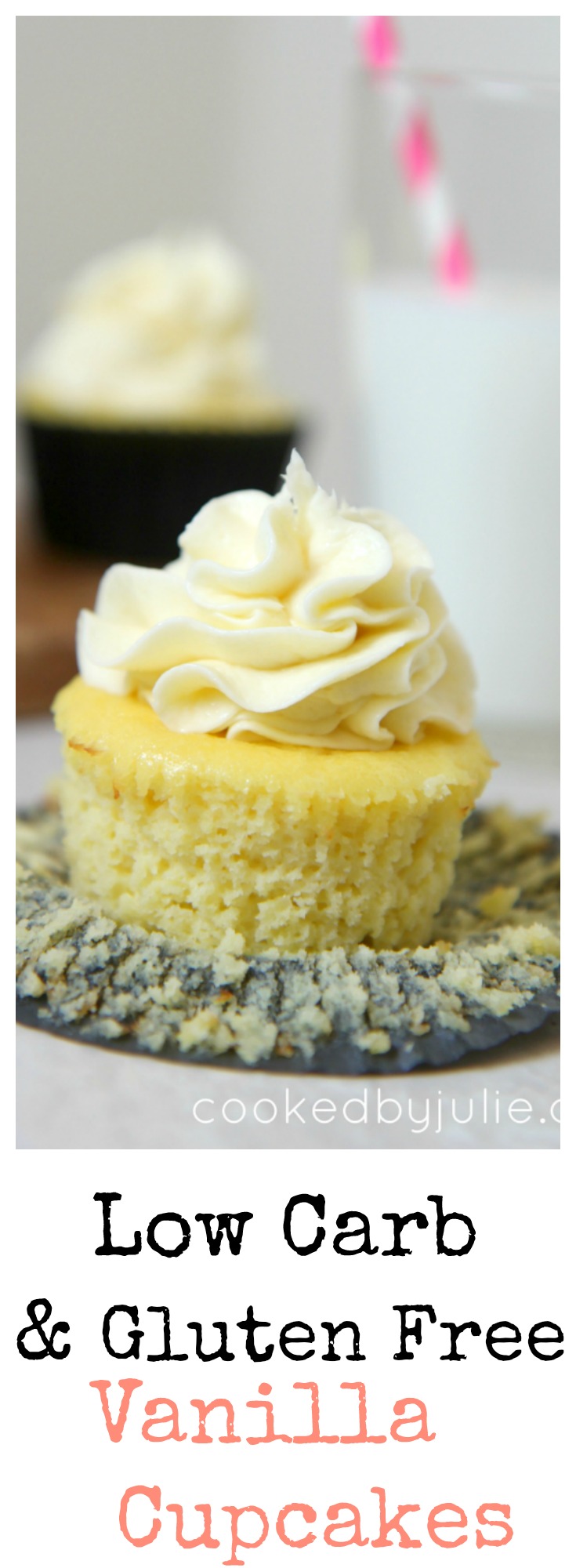 Learn how to make these low carb and gluten free vanilla cupcakes at cookedbyjulie.com