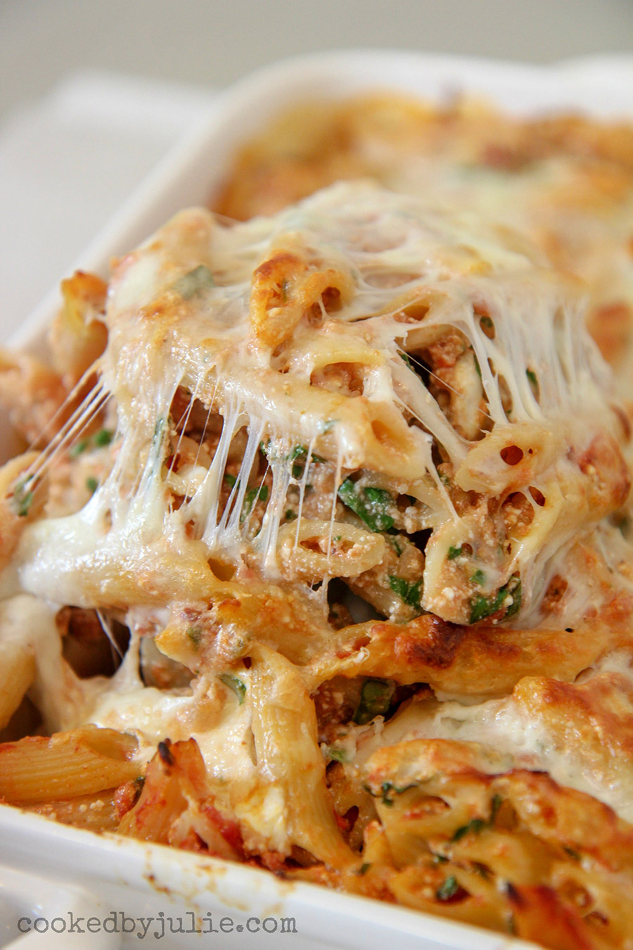 a spoonful of baked ziti.