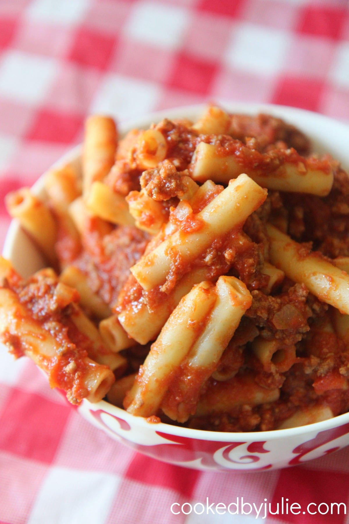 a small bowl of beefaroni