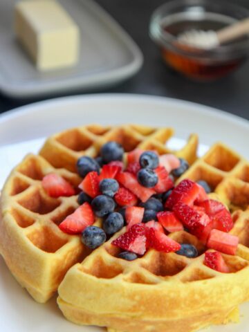Keto Belgian Waffle with strawberries and blueberries