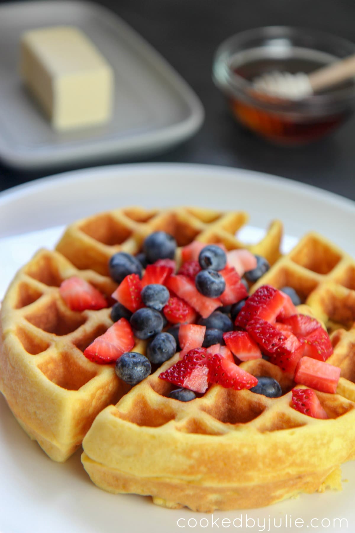 Keto Belgian Waffle with strawberries and blueberries 