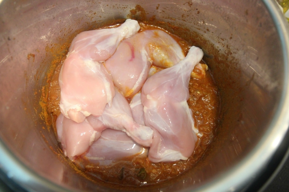 chicken curry ingredients in an instant pot.