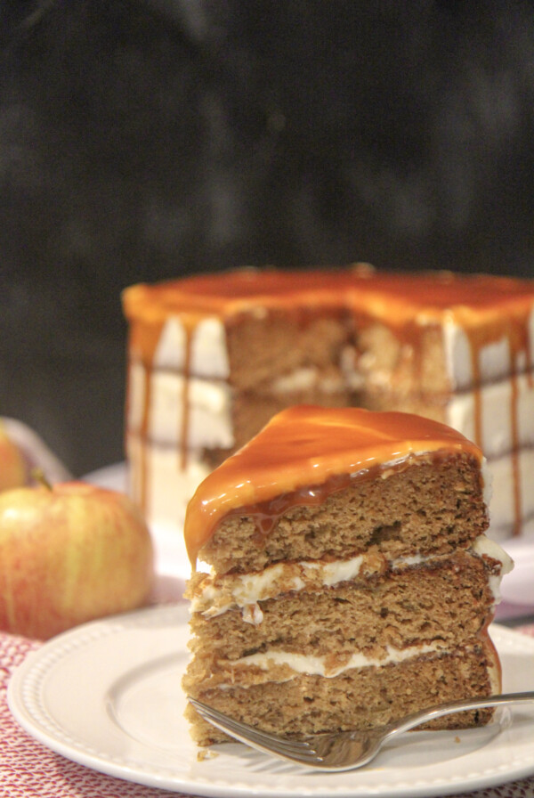 salted caramel apple cake slice