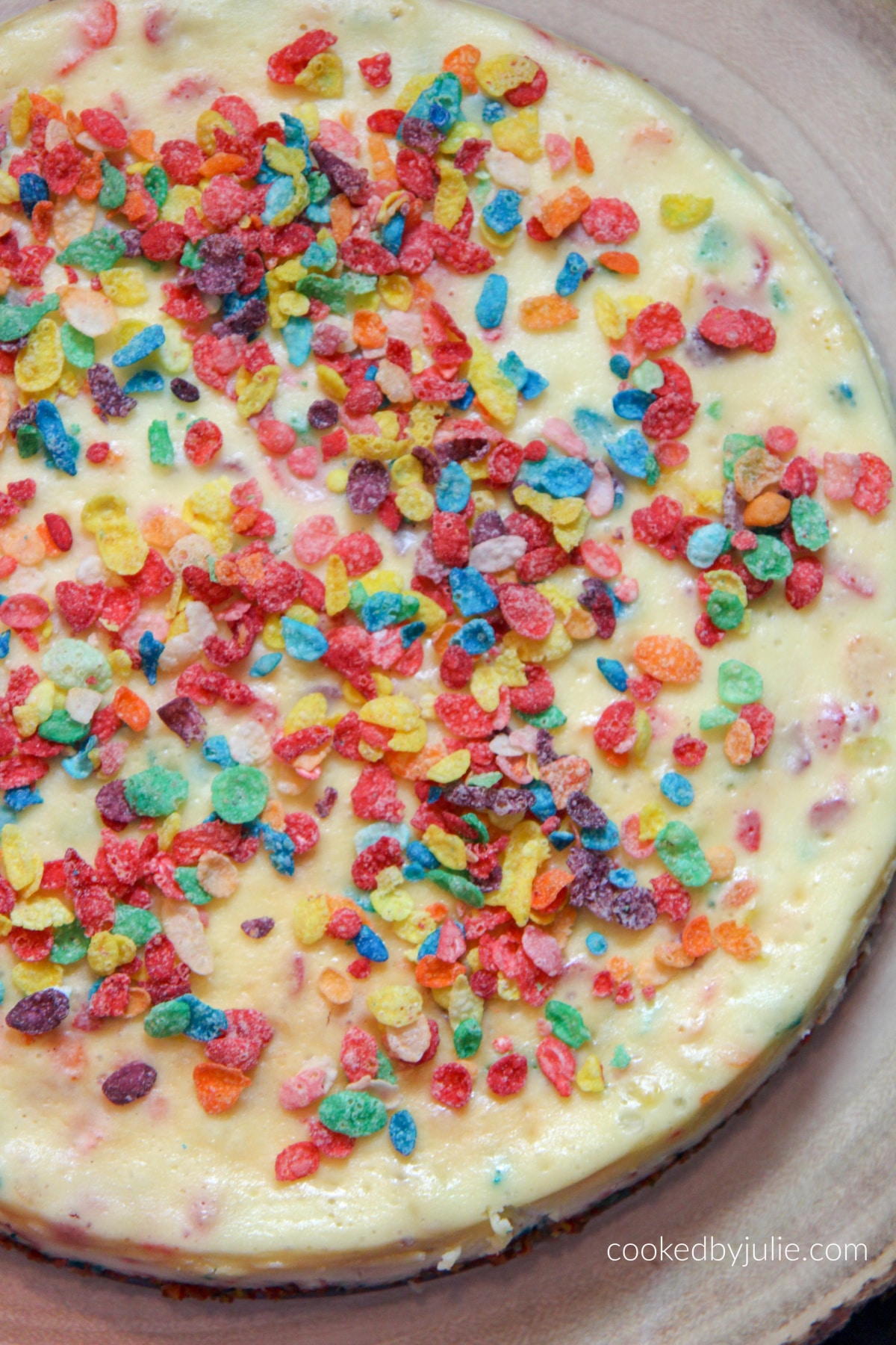 fruity pebble cheesecake closeup