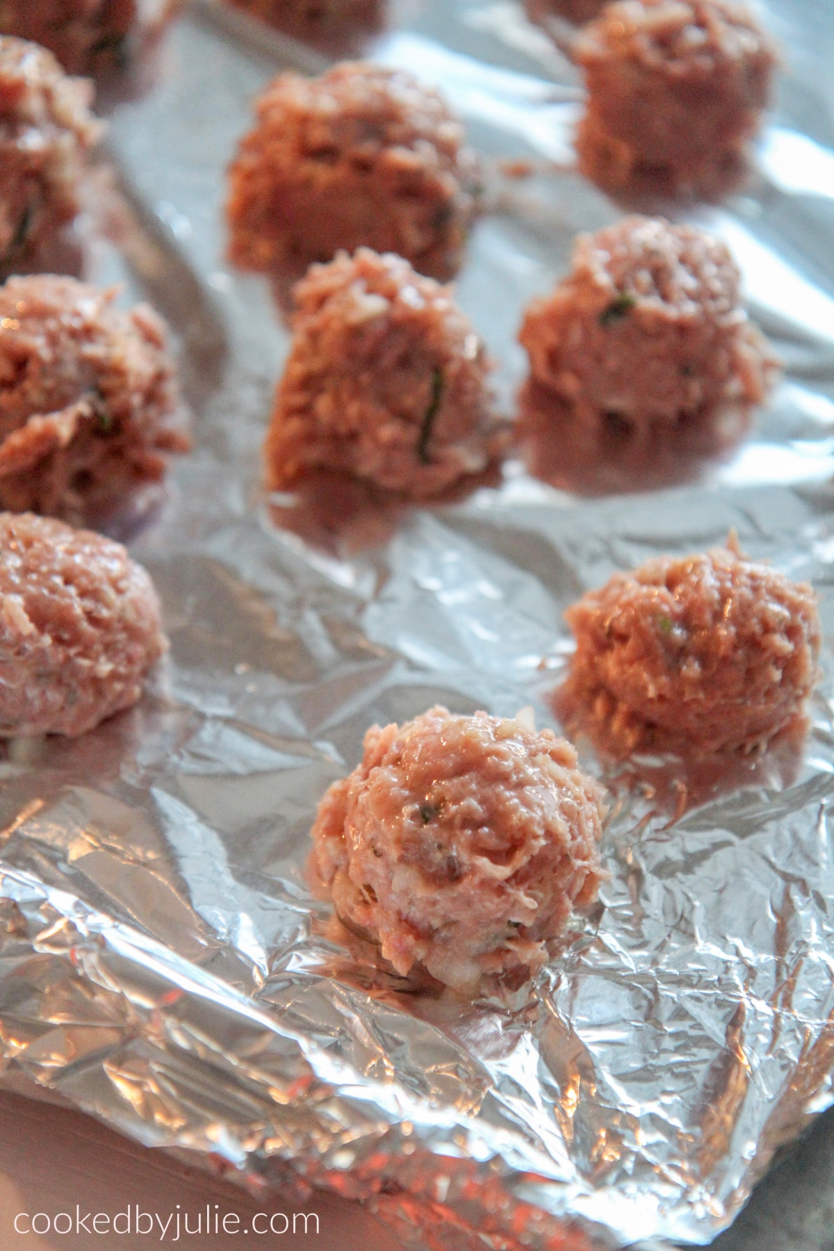 Turkey meatballs on a baking sheet