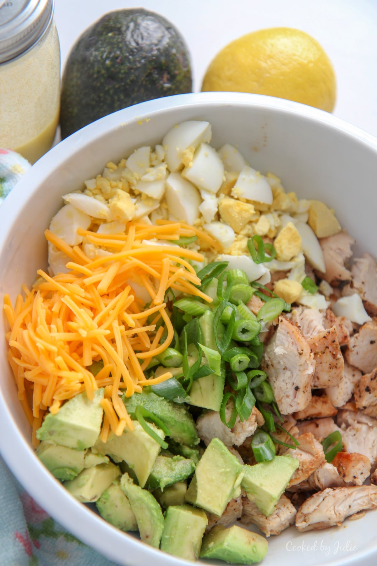 easy avocado chicken salad in a bowl 