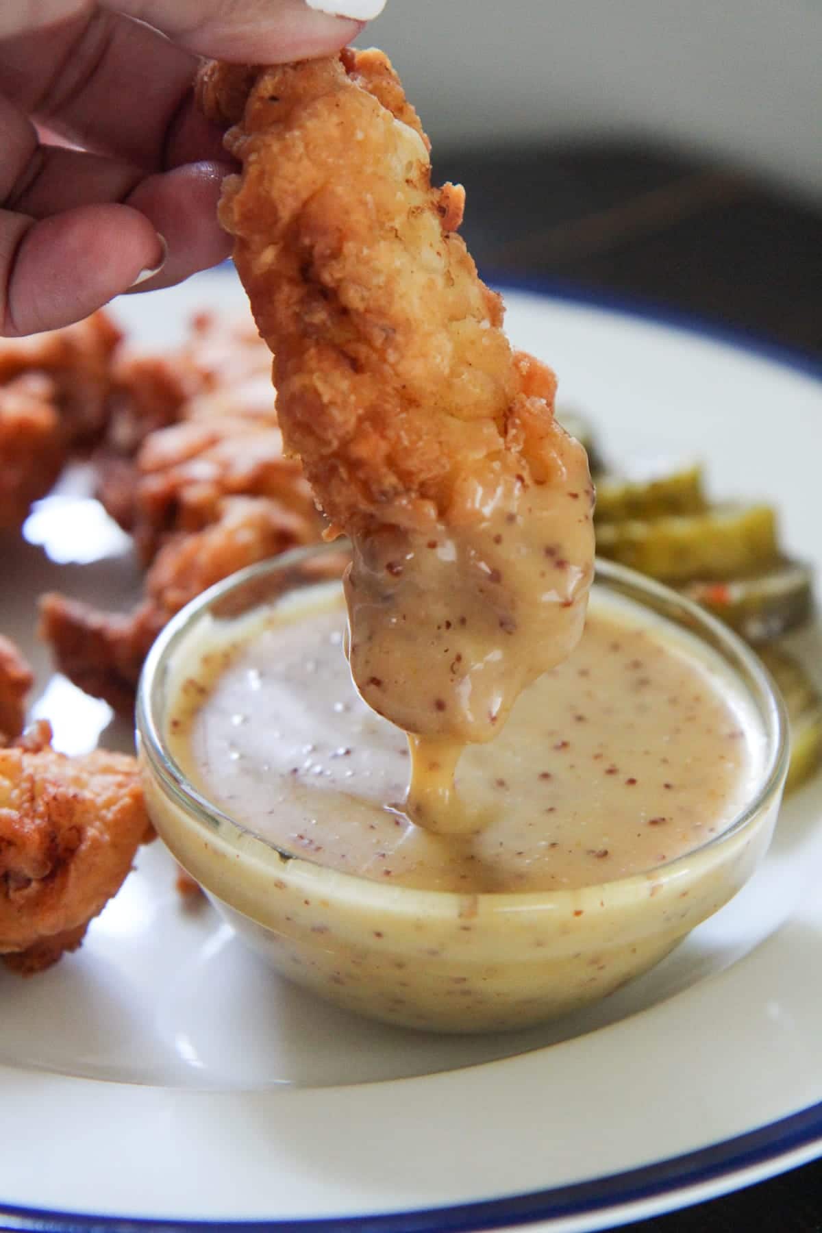 chicken dipped in honey mustard sauce