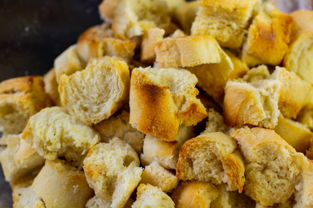 baked cubes of French baguette bread 