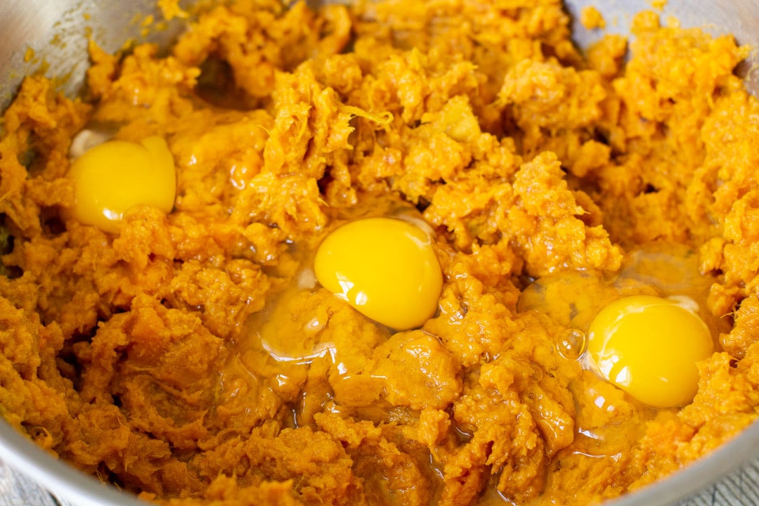 mashed sweet potatoes with three eggs