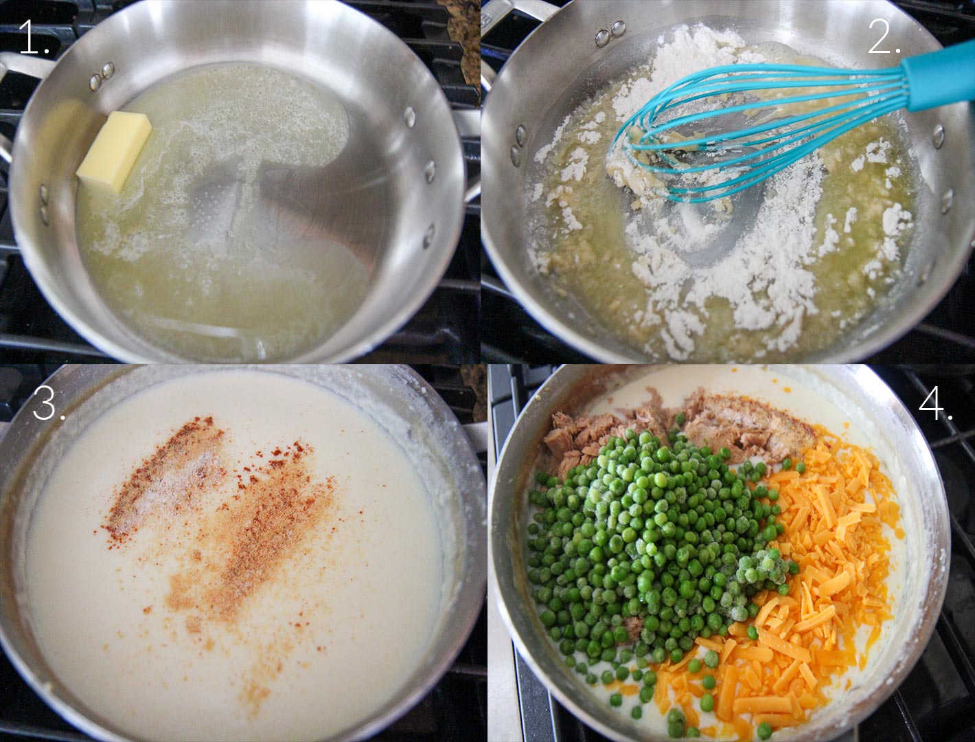 four cooking tutorial step by step photo collage 