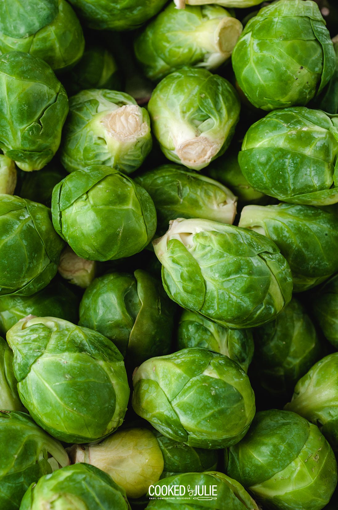 a lot of raw Brussel sprouts up close 