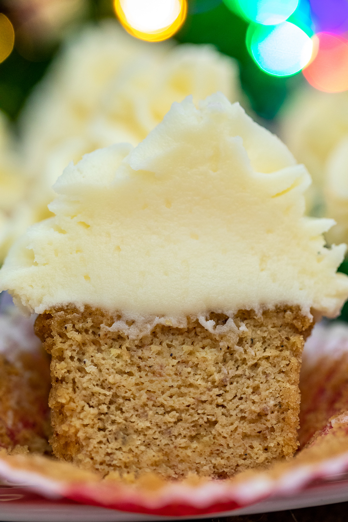 the inside of a gingerbread cupcake up close 