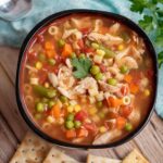 instant pot chicken vegetable soup in a bowl with saltine crackers