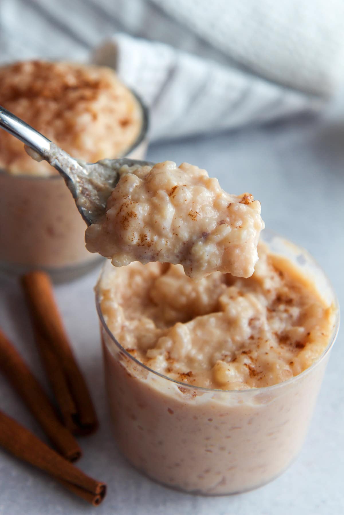 a spoonful of creamy rice pudding. 