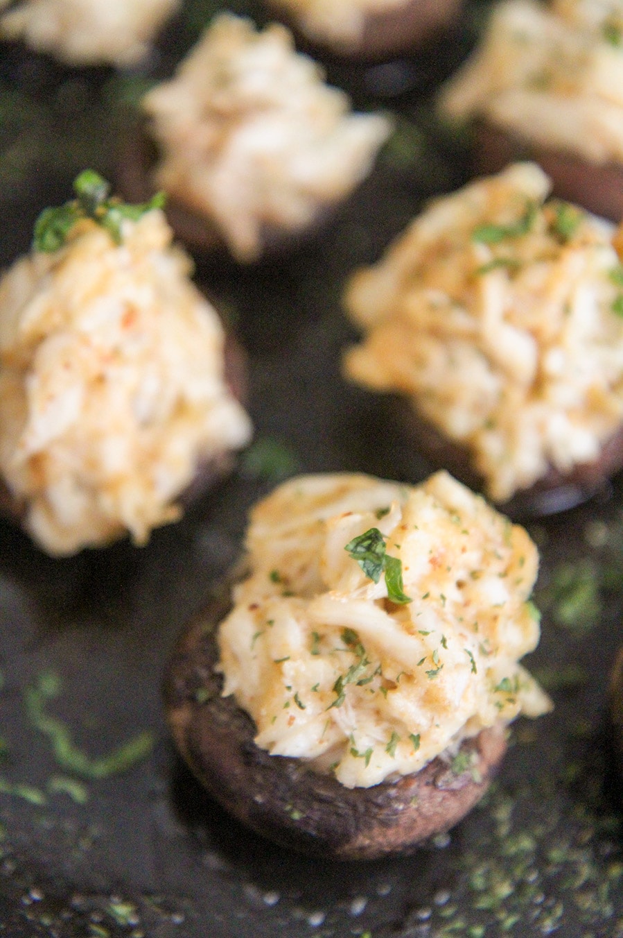 crab stuffed mushrooms up close. 