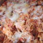 lasagna with farfalle pasta up close.