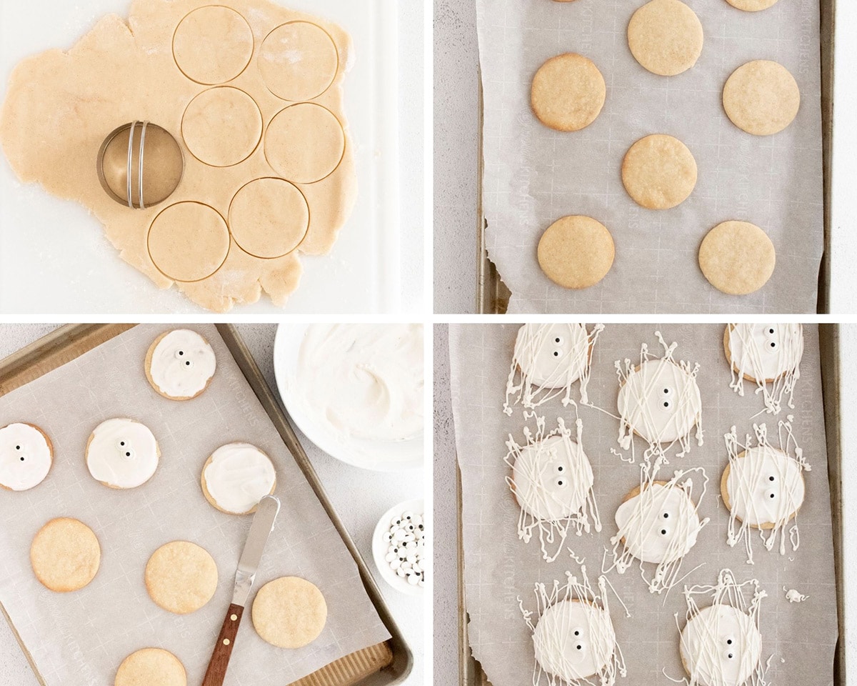 a collage with four photos showing the cookie making process. 