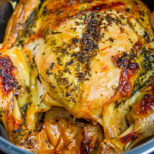 cooked whole chicken in the instant pot up close.