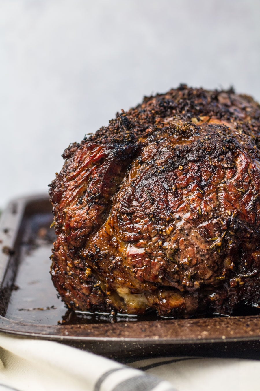 cooked prime rib up close. 