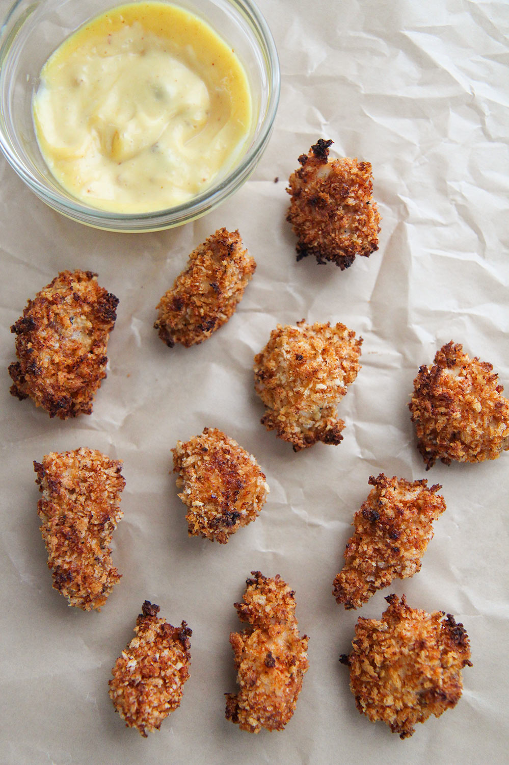 baked popcorn chicken with honey mustard