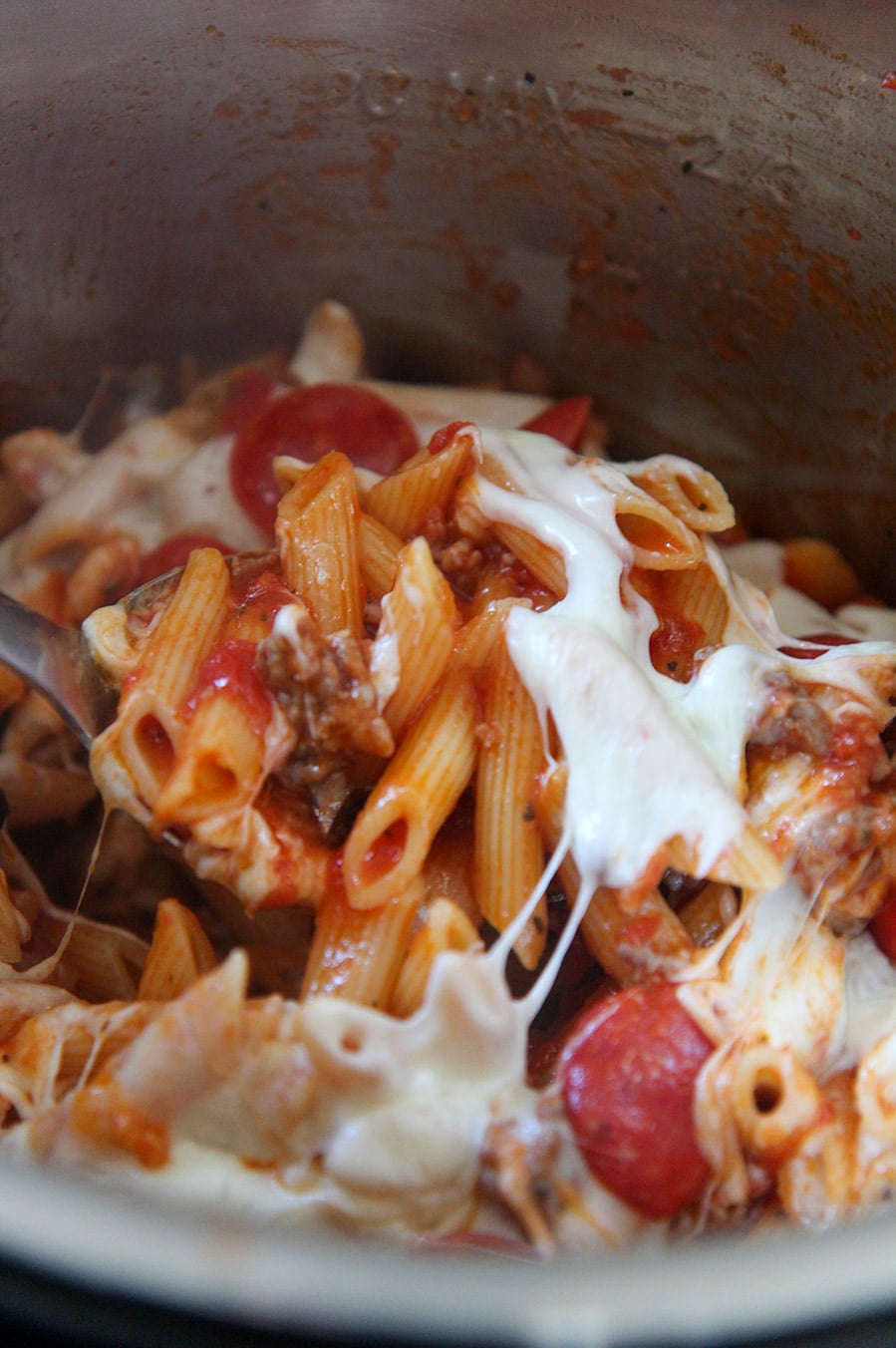 pizza pasta up close.