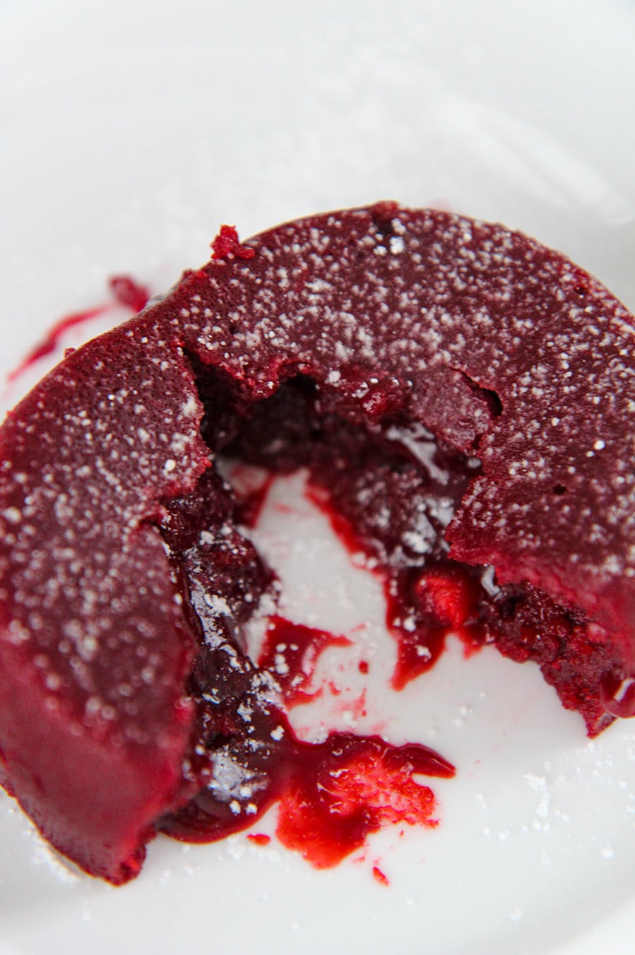 red velvet lava cake on a white plate