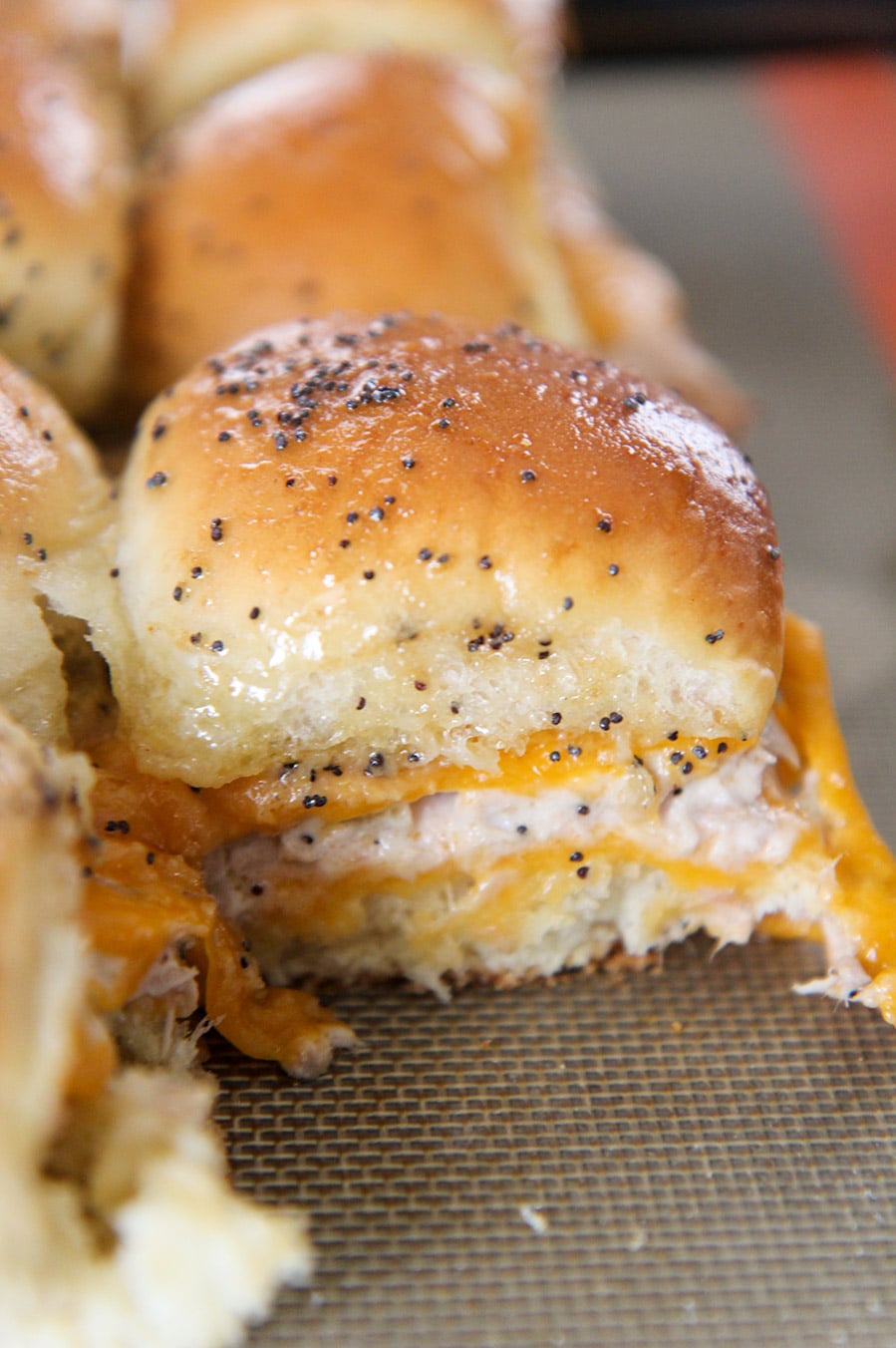 tuna melt sliders up close. 