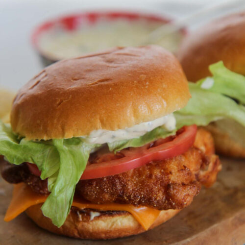 fried fish sandwich up close.