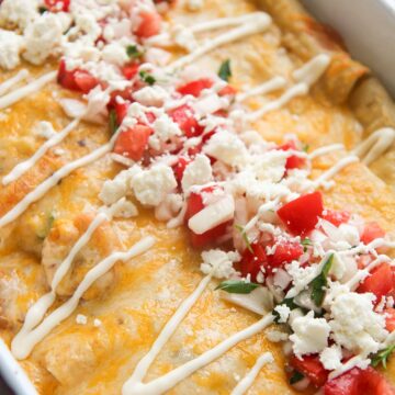 seafood enchiladas with pico de gallo and Mexican creama on top