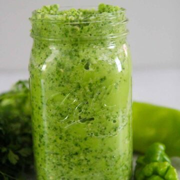 Sofrito in a mason jar up close.