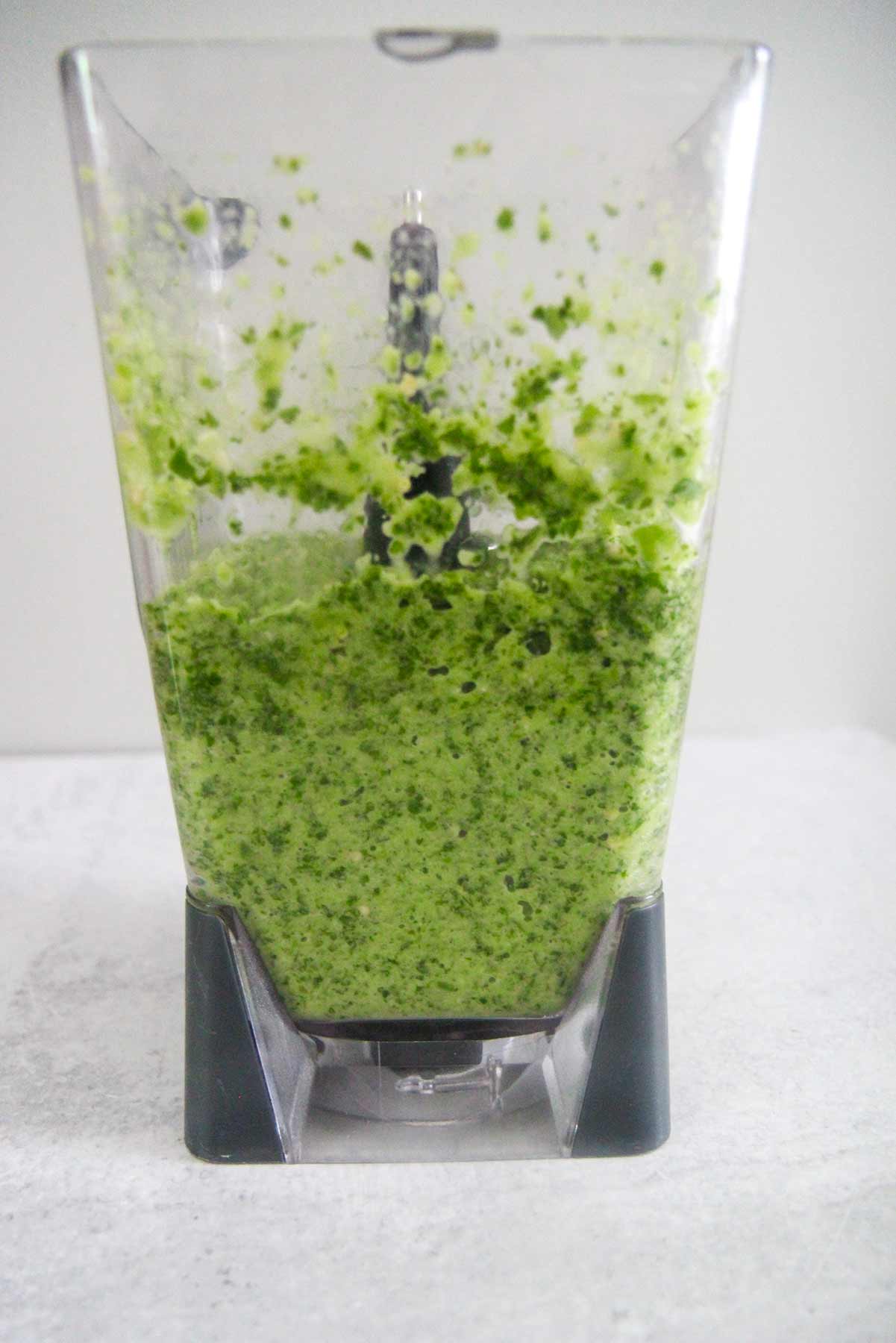 Sofrito in a blender up close. 
